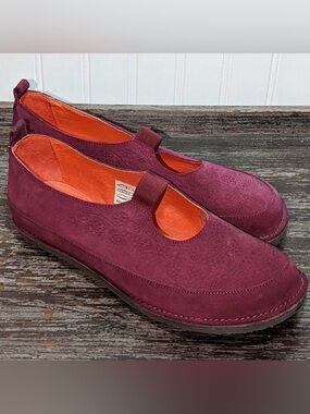 Gudrun Sjoden Burgundy Suede Mary Jane Flats